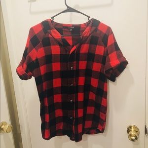 Red and Black Baseball Button-Up